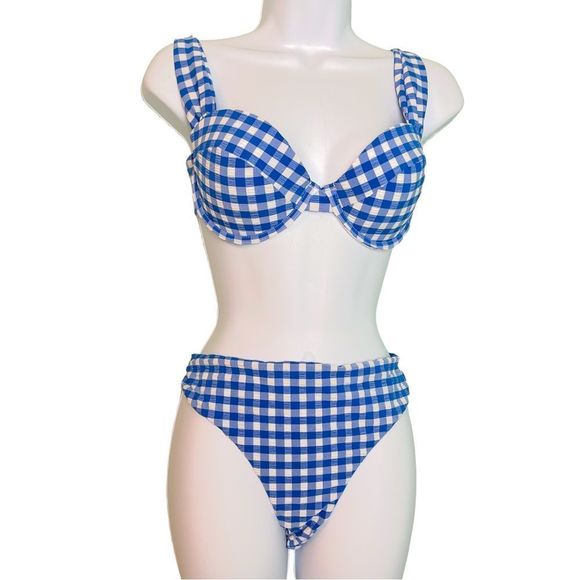 ☀️☀️☀️ Gianni Bini PUCKER UP 2 Piece Gingham Check Bikini - Picture 2 of 9